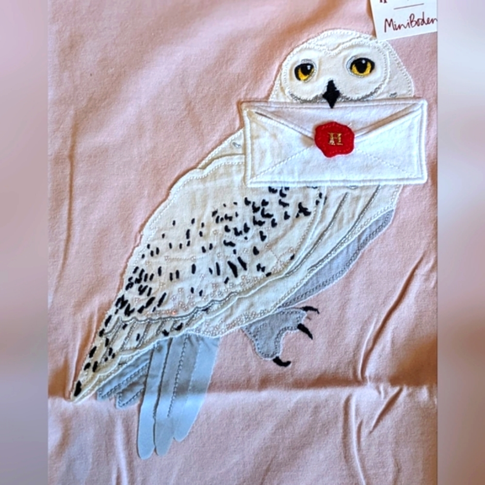 ✨❣️Brand New NWT Mini Boden cotton Harry Potter Hedwig owl T-shirts pink 3Yr-4Yr